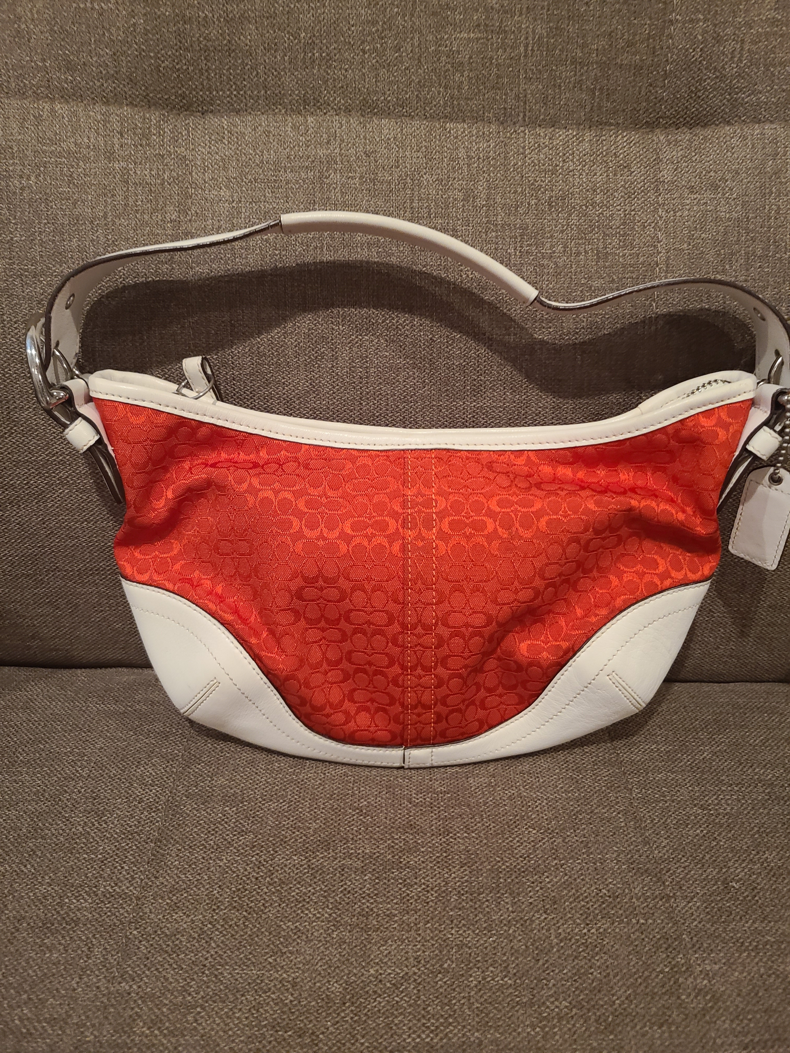 Vintage Coach Red Jacquard And White Mini Hobo Bag (6351)
